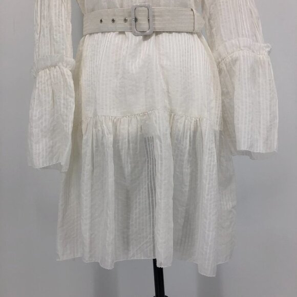 CAMI NYC Shawn White Belted Cotton and Silk Jacquard tiered sleeve mini dress SP - Picture 7 of 16